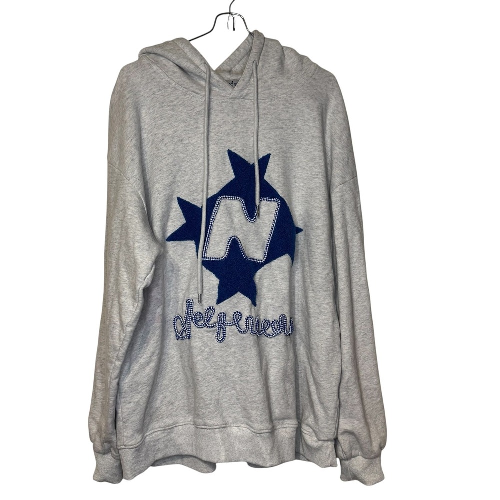 Elfric Eden Womens Hoddie Blue Star "N" Patch Streetwear Pullover Graphic Medium